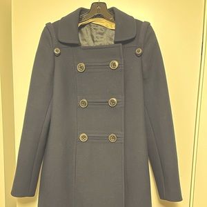 8267, Made in Italy Women’s Mid/Length Wool Coat, Euro Size 46, Navy Blue